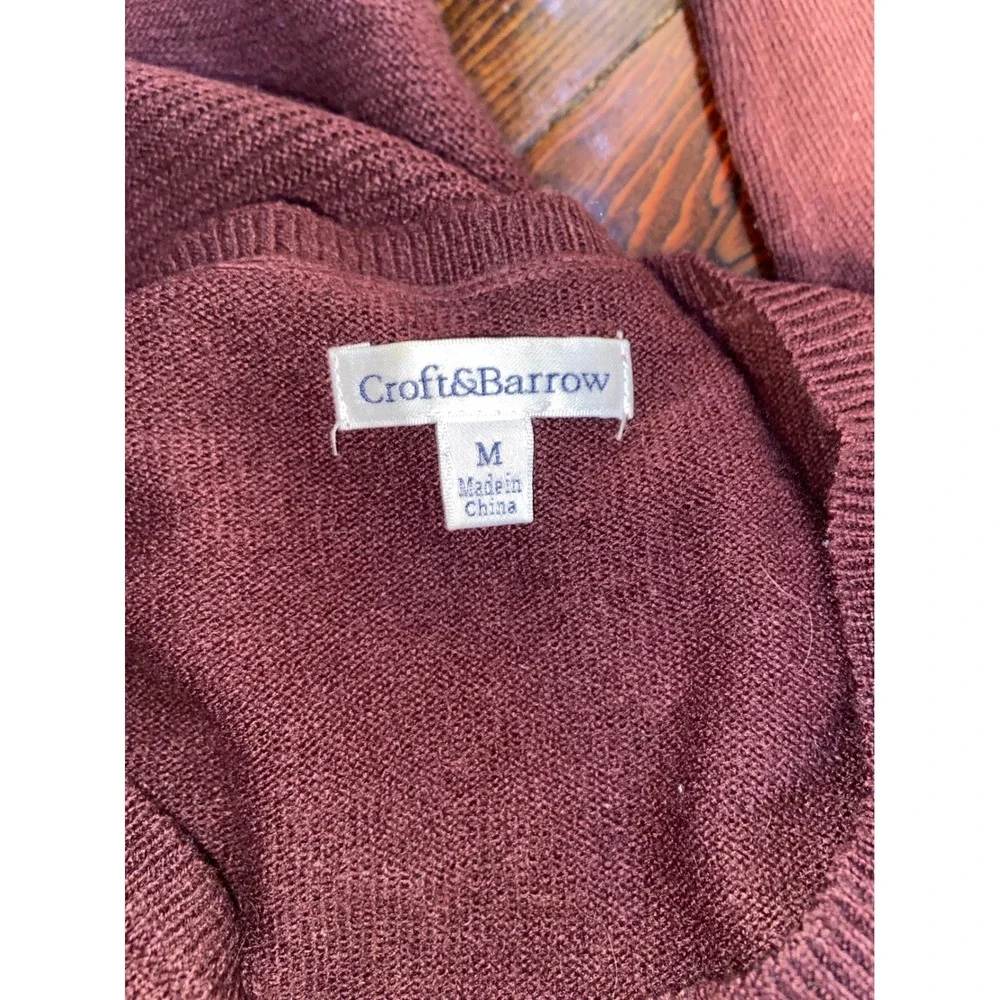 Croft & Barrow Chocolate Brown Ribbed Knit Crew Neck Sweater Minimalist Fall -M
